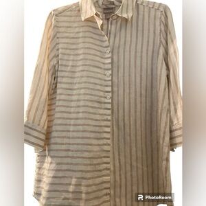 Chicos  linen tunic shirt, size 0, traditional size M, cream and beige stripes.